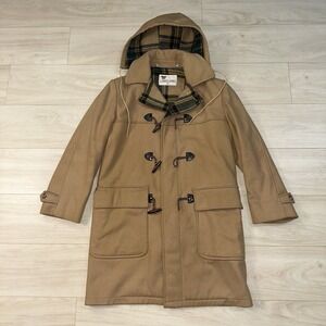 Vintage Lakeland Tan Wool Duffle Coat Men's Size 36 Beige Plaid Horn Toggle 60s